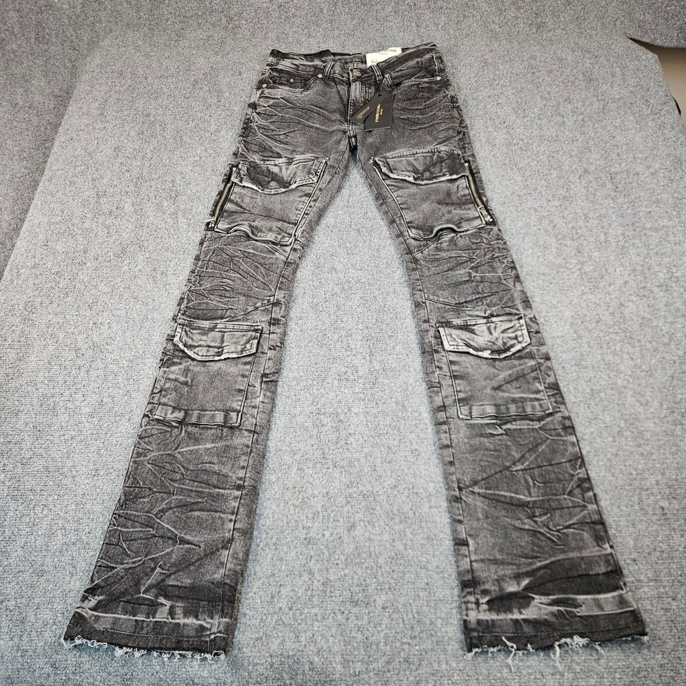 FWRD Denim New York Fit 2 Stacked Cargo Jeans Grey Washed Black 29x36 NWT